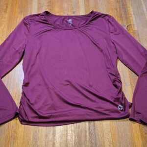 Pro Player Women‎ Large Maroon Long Sleeve Ruffled Side Atheltic Round Neck Top